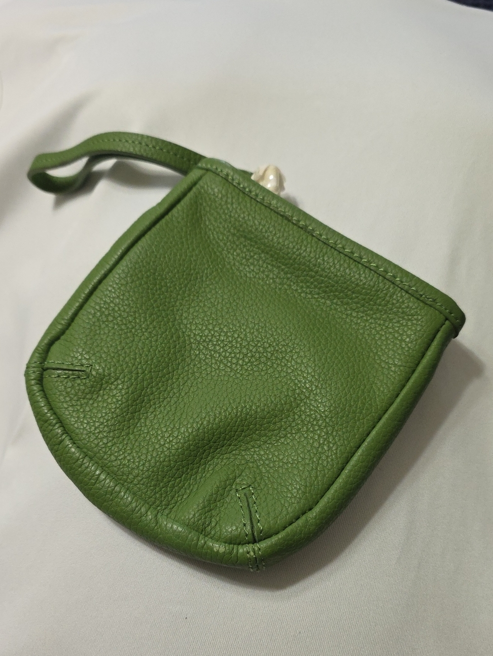 Lime Green Pebbled Leather Wristlet Pouch